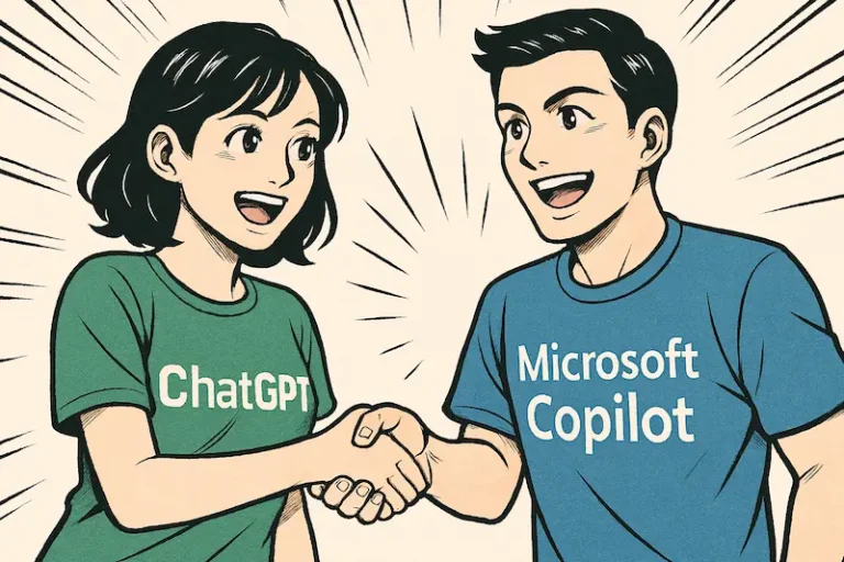 무료 한글 이미지 생성 AI 추천을 받고, 기뻐하는 ChatGPT와 Microsoft Copilot