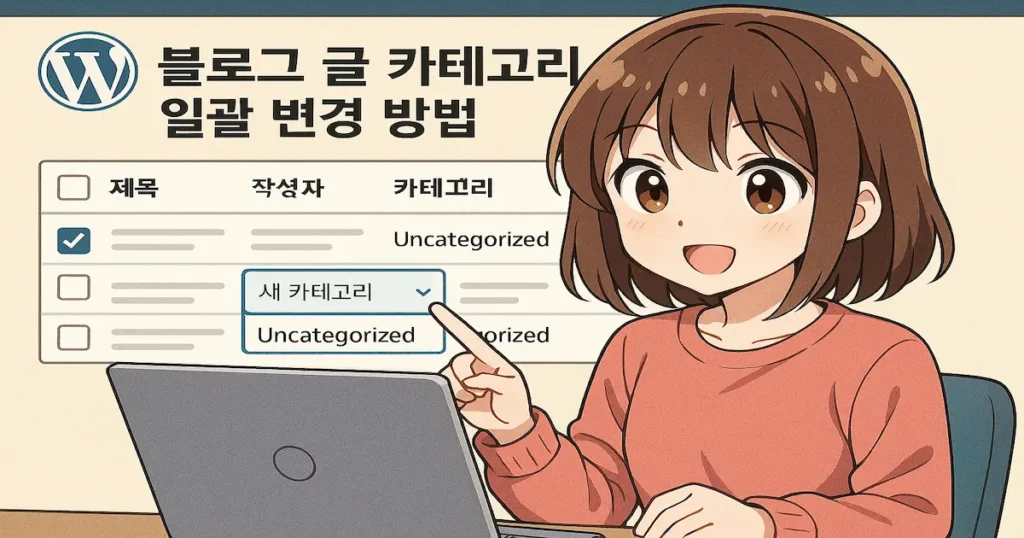 워드프레스 블로그 글 카테고리 일괄 변경 방법에 대해 설명하고 있는 개발자